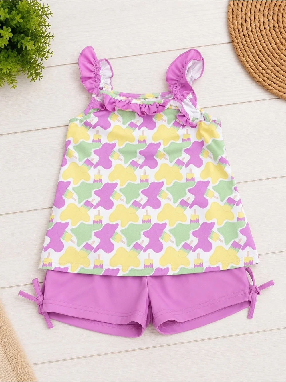Girls' Lavender Ruffle Tank & Shorts Pajama Set